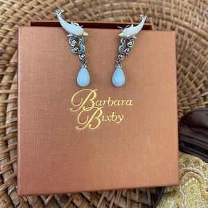 New With Box&Pouch BARBARA BIXBY DOLPHIN GEMSTONE EARRINGS CHALCEDONY MOP TOPAZ